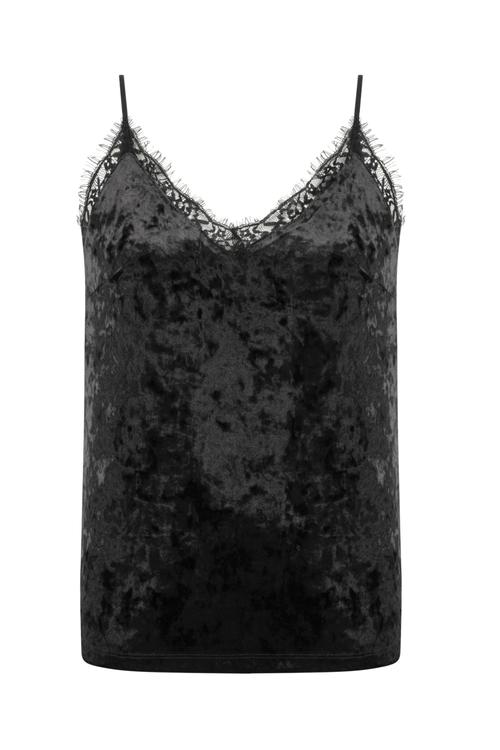  ASKILI DANTEL DETAYLI KADİFE BLUZ