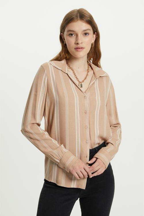  ÇİZGİLİ REGULAR FIT VİSKOZ GÖMLEK