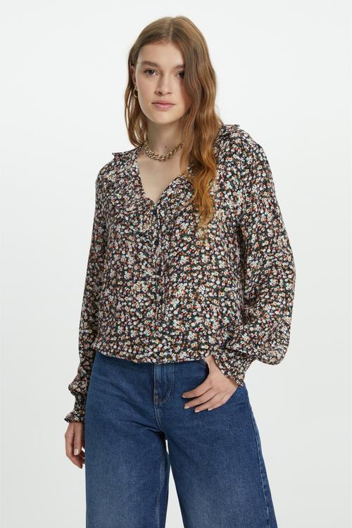  ÇİÇEK DESENLİ DÜĞMELİ BLUZ