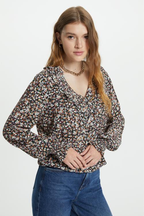  ÇİÇEK DESENLİ DÜĞMELİ BLUZ