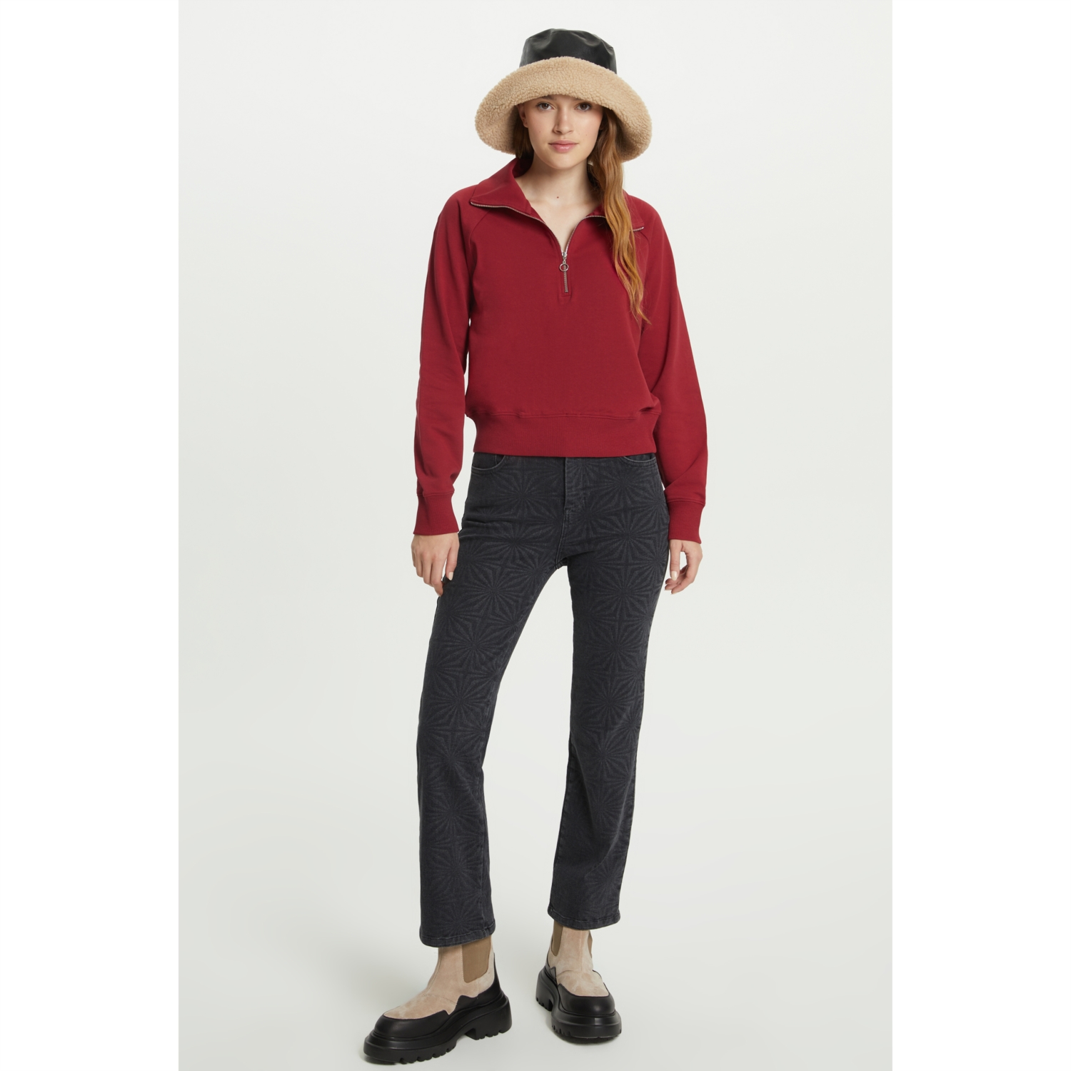 DİK YAKA FERMUARLI SWEATSHIRT