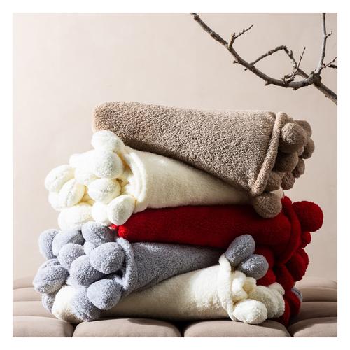  PONPONLU DİZ ÜSTÜ BATTANİYE BEJ 130X160