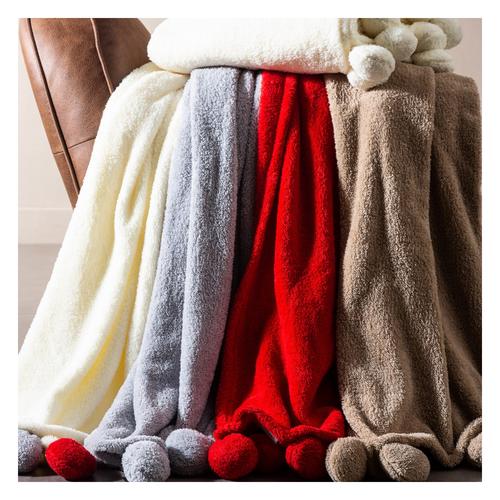  PONPONLU DİZ ÜSTÜ BATTANİYE BEJ 130X160