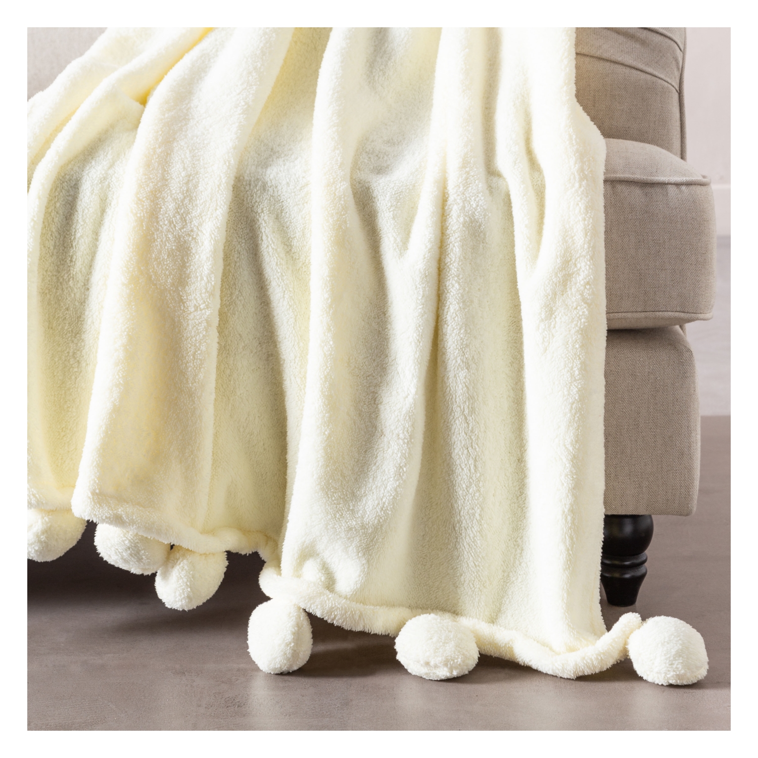 PONPONLU DİZ ÜSTÜ BATTANİYE EKRU 130X160