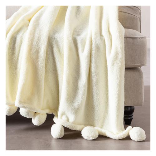  PONPONLU DİZ ÜSTÜ BATTANİYE EKRU 130X160