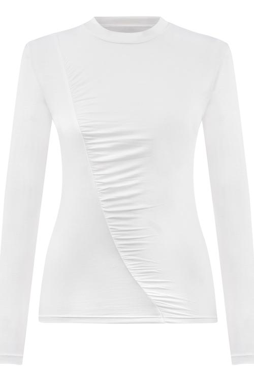  BÜZGÜ DETAYLI BİSİKLET YAKA BLUZ