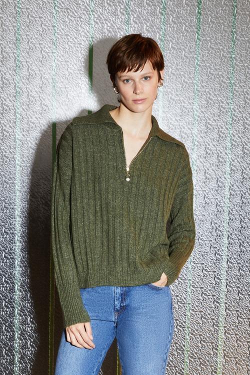  FERMUARLI POLO YAKA TRİKO KAZAK