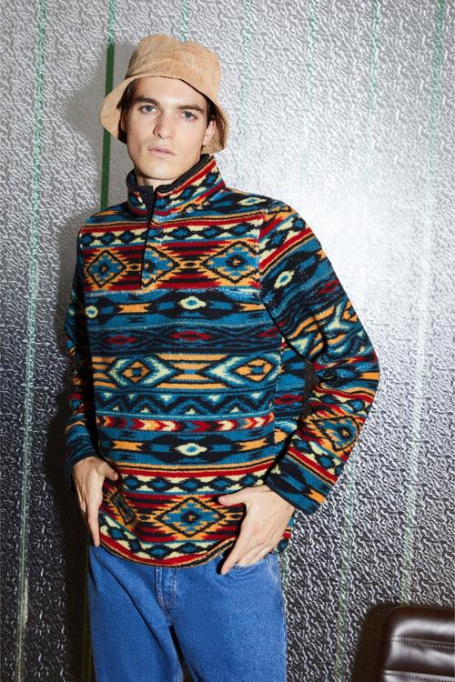  ETNİK DESENLİ POLAR SWEATSHIRT