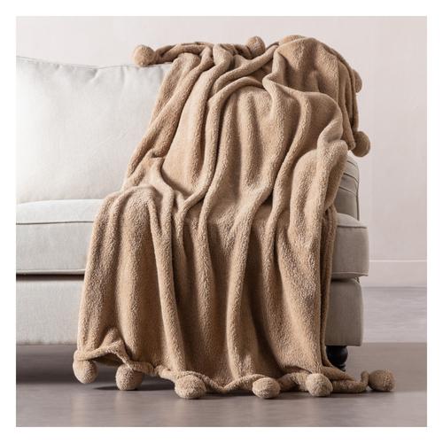  PONPONLU DİZ ÜSTÜ BATTANİYE BEJ 130X160