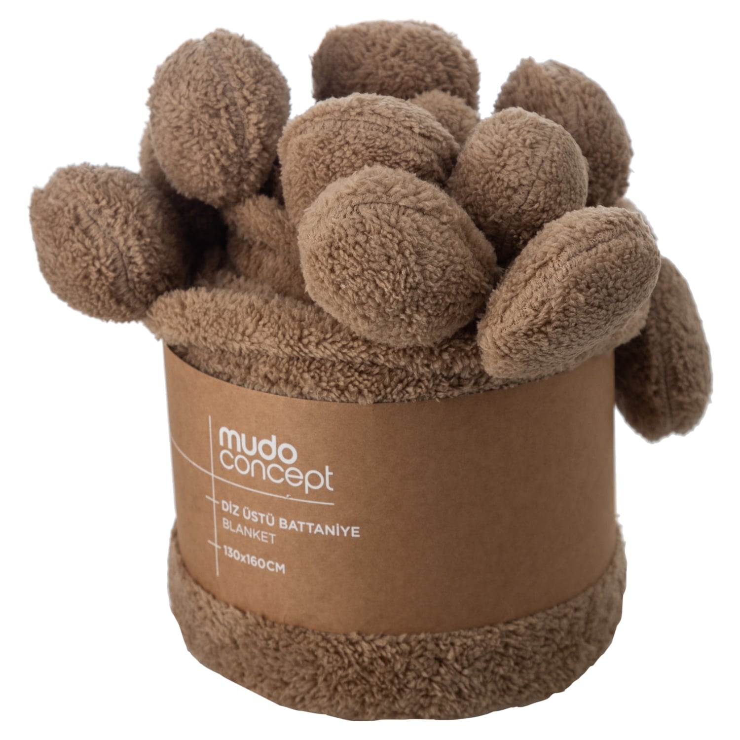 PONPONLU DİZ ÜSTÜ BATTANİYE BEJ 130X160