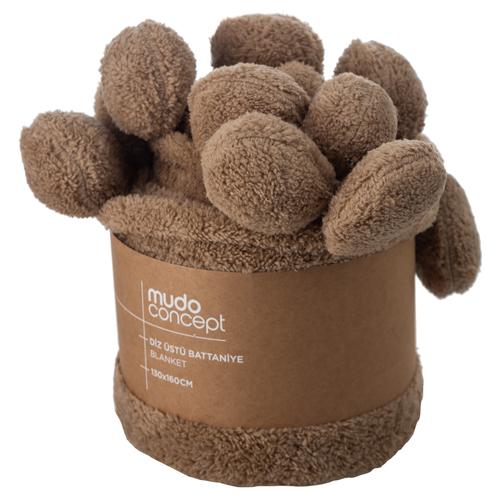  PONPONLU DİZ ÜSTÜ BATTANİYE BEJ 130X160