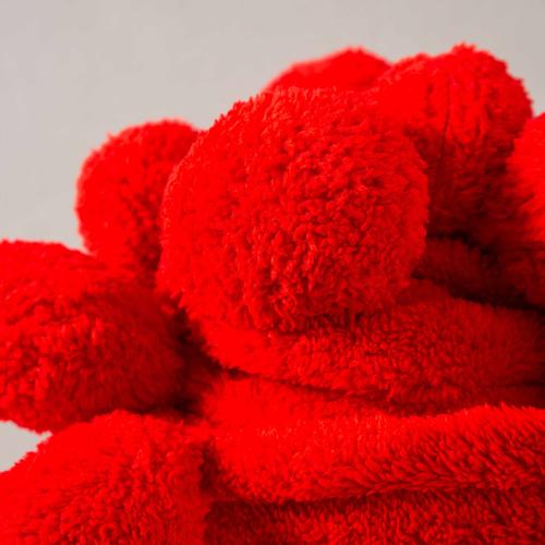  PONPONLU DİZ ÜSTÜ BATTANİYE KIRMIZI 130X160