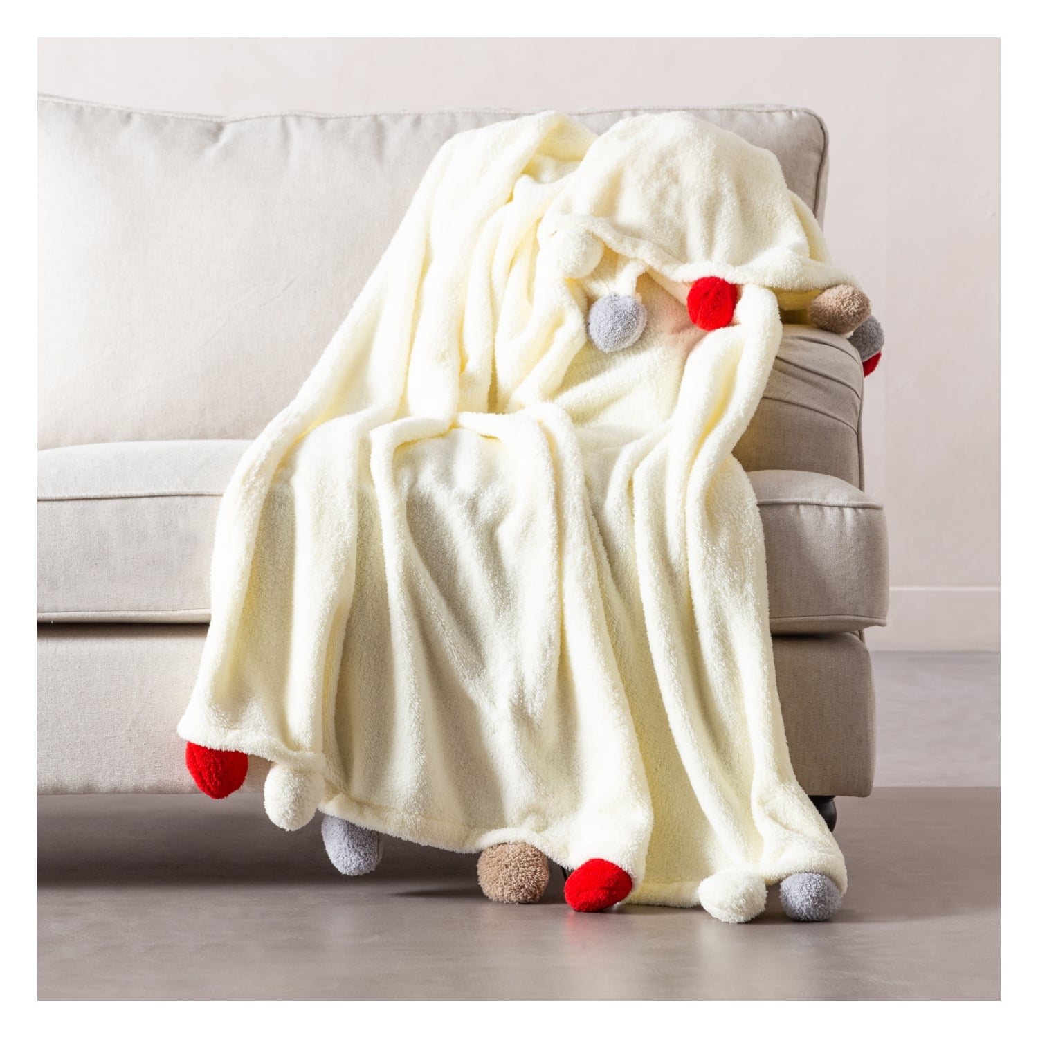 PONPONLU DİZ ÜSTÜ BATTANİYE MULTİ 130X160