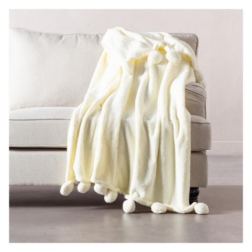  PONPONLU DİZ ÜSTÜ BATTANİYE EKRU 130X160