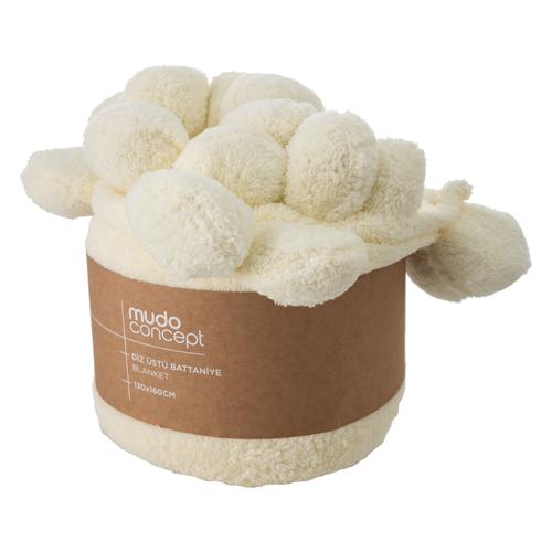  PONPONLU DİZ ÜSTÜ BATTANİYE EKRU 130X160