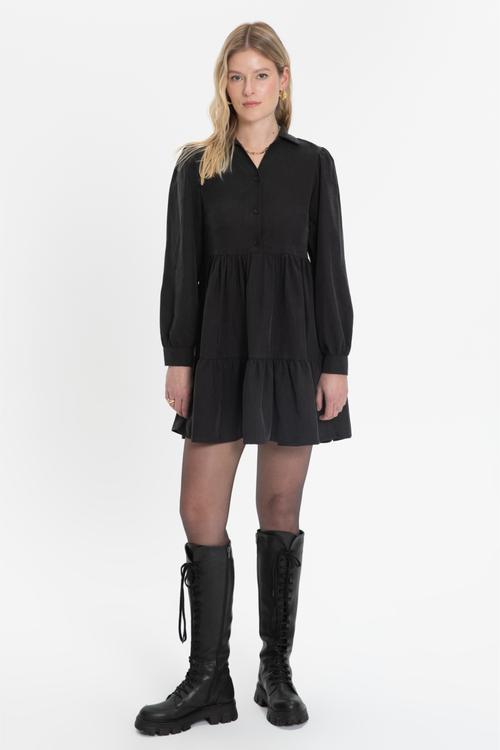  LİYOSEL KARIŞIMLI MİNİ GÖMLEK ELBİSE