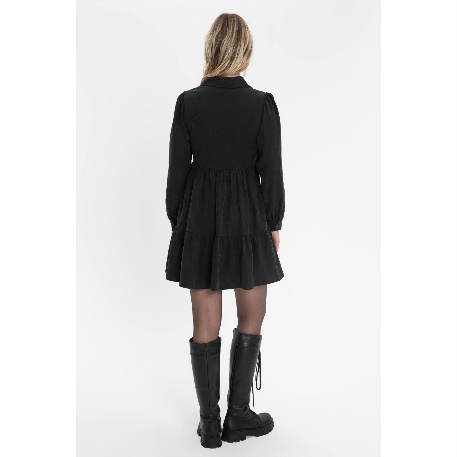 LİYOSEL KARIŞIMLI MİNİ GÖMLEK ELBİSE