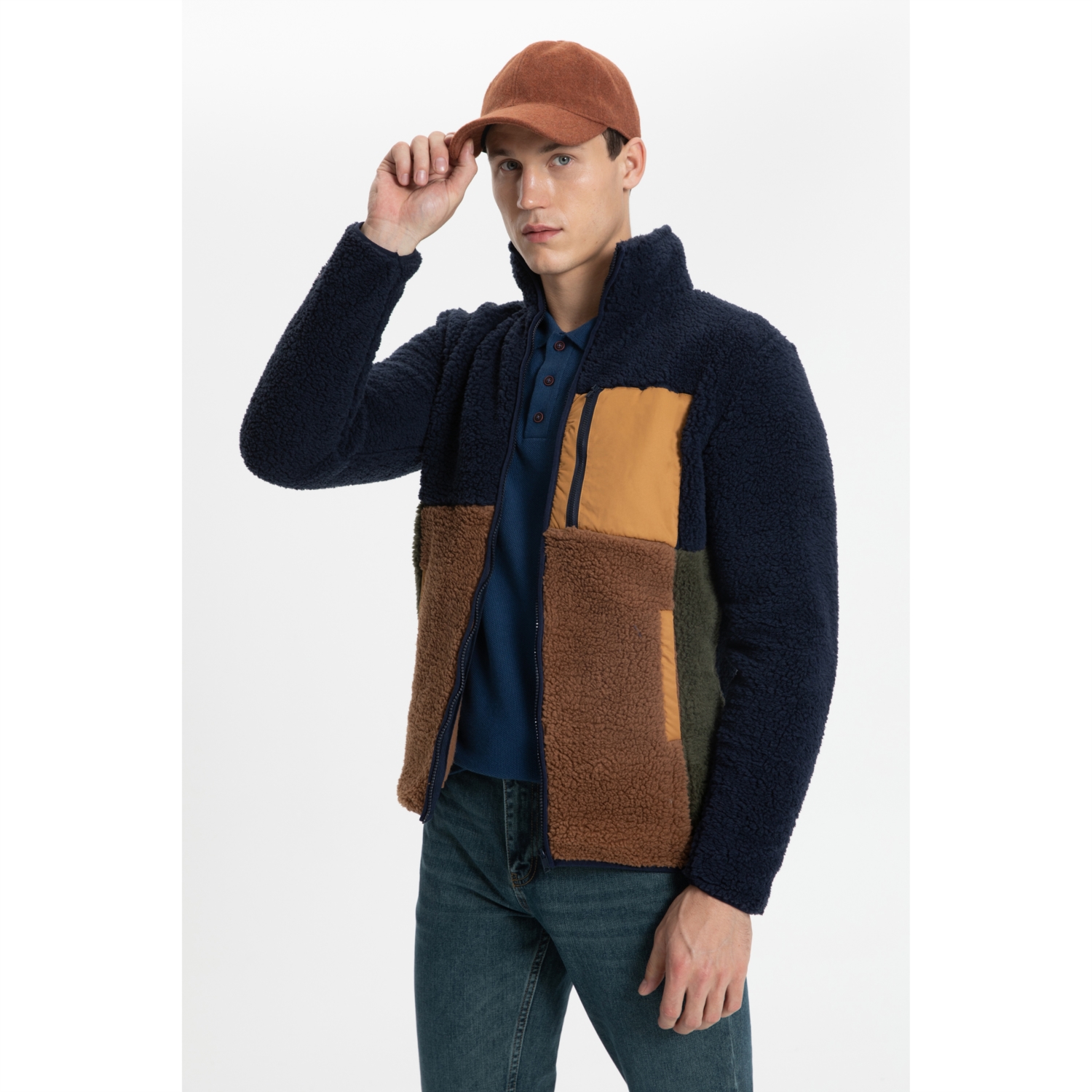 RENK BLOKLU FERMUARLI POLAR SWEATSHIRT