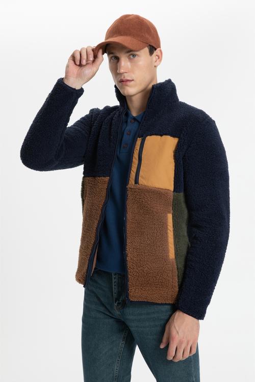  RENK BLOKLU FERMUARLI POLAR SWEATSHIRT