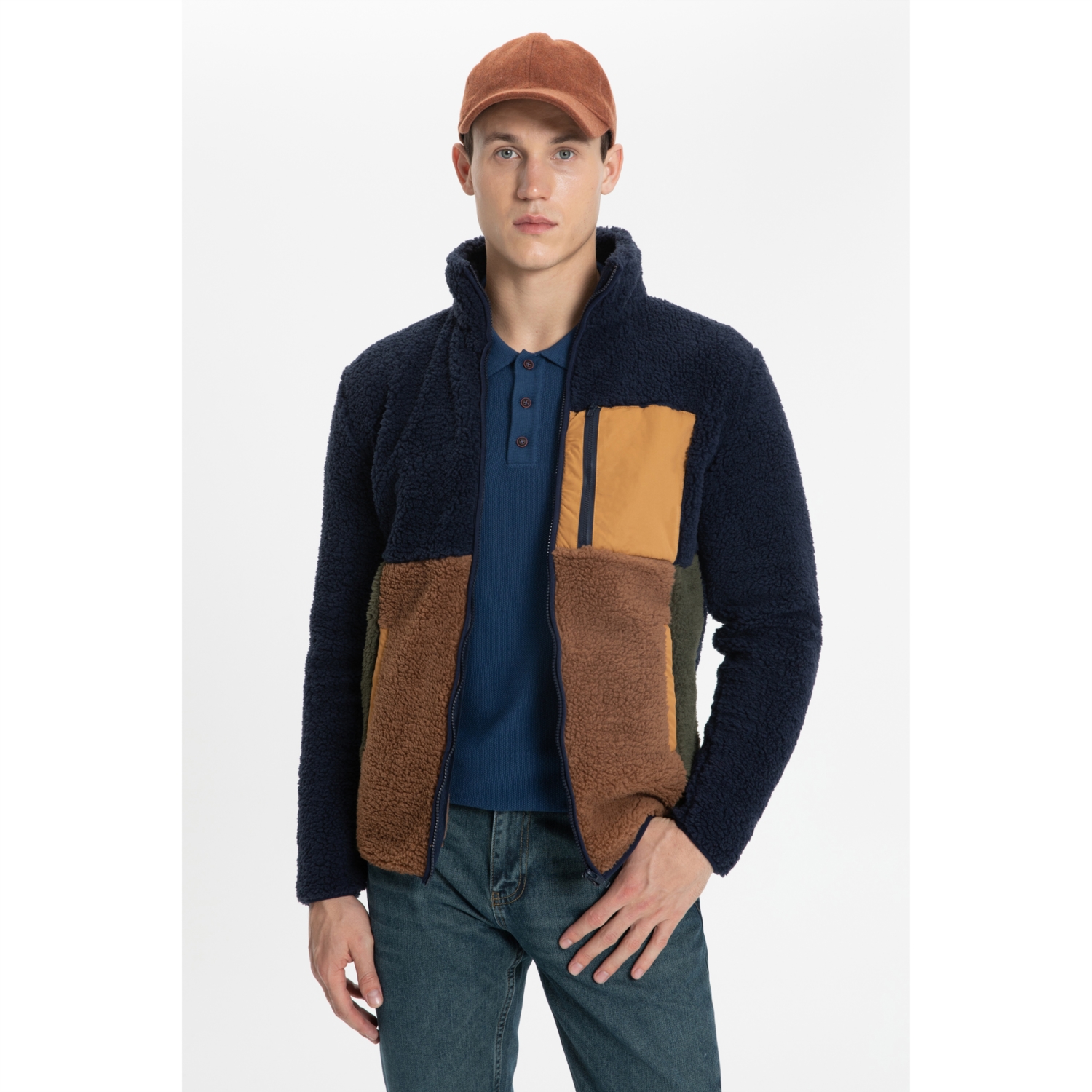 RENK BLOKLU FERMUARLI POLAR SWEATSHIRT