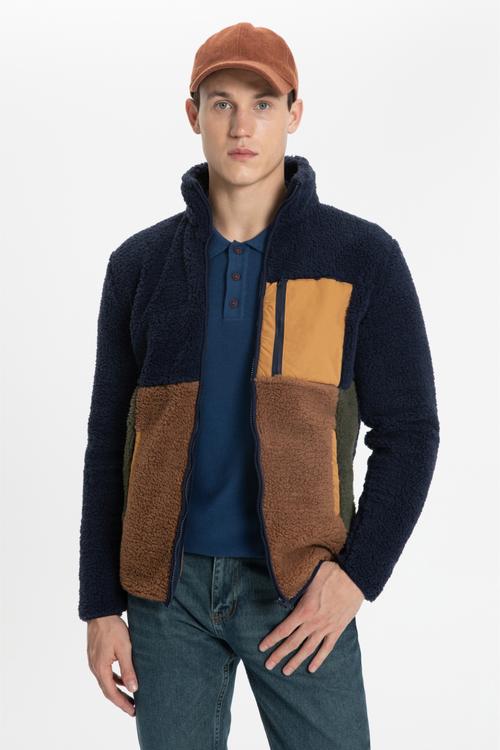  RENK BLOKLU FERMUARLI POLAR SWEATSHIRT