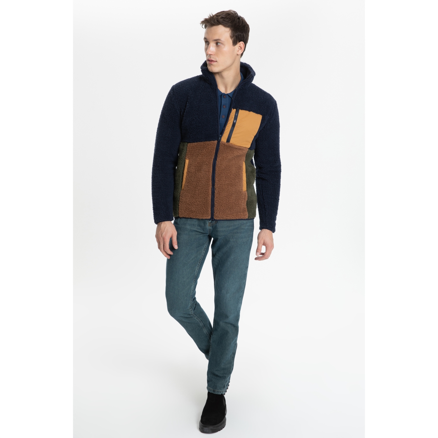 RENK BLOKLU FERMUARLI POLAR SWEATSHIRT