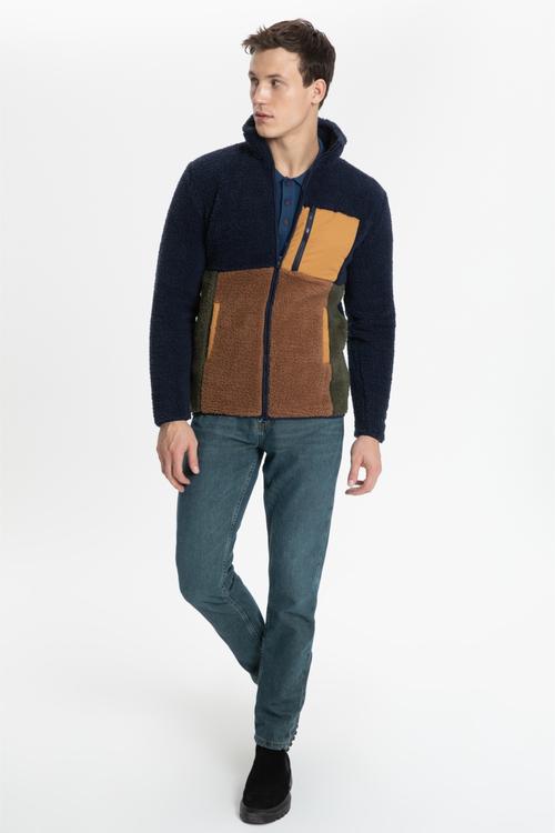  RENK BLOKLU FERMUARLI POLAR SWEATSHIRT