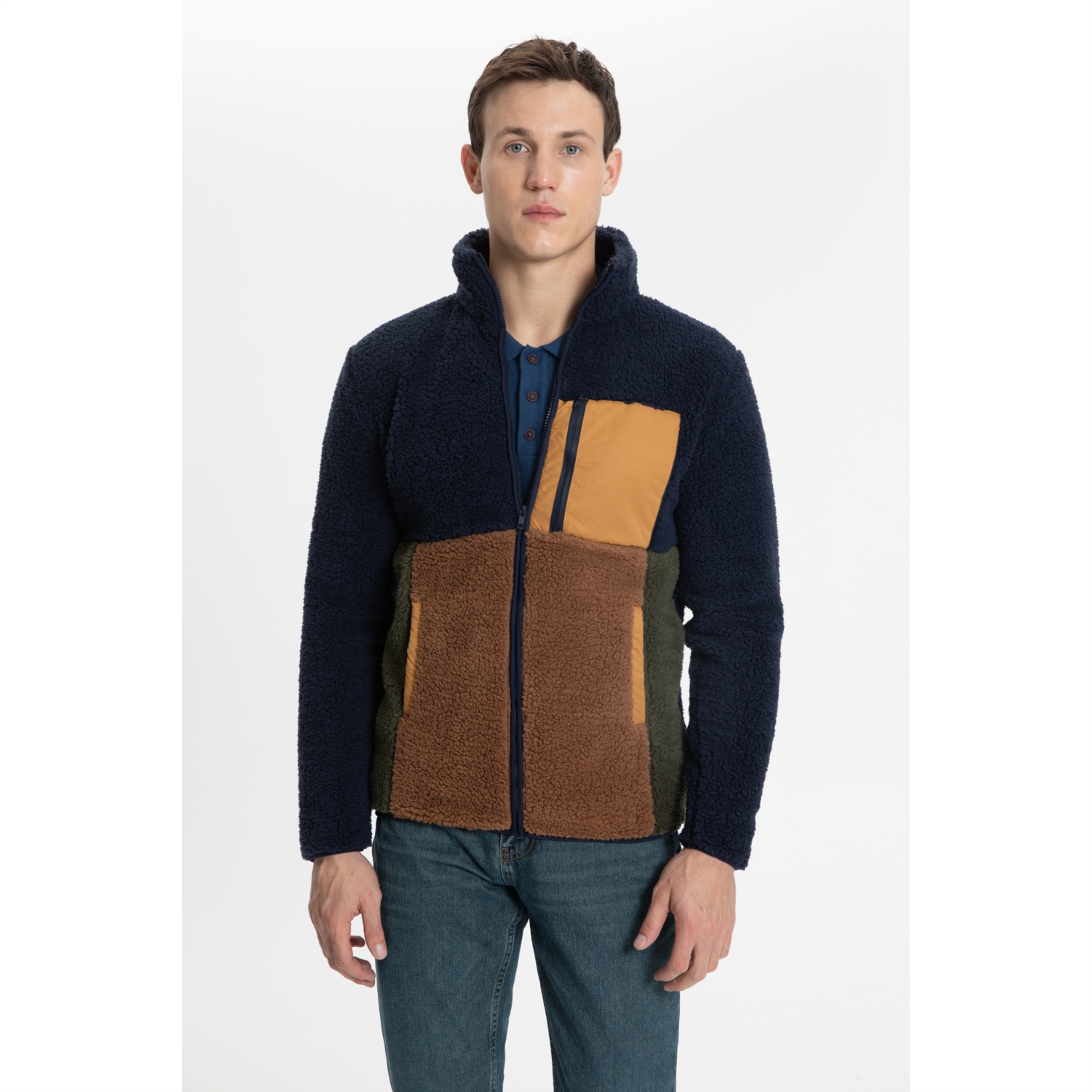 RENK BLOKLU FERMUARLI POLAR SWEATSHIRT