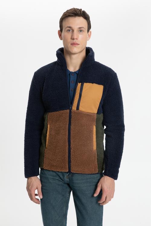  RENK BLOKLU FERMUARLI POLAR SWEATSHIRT