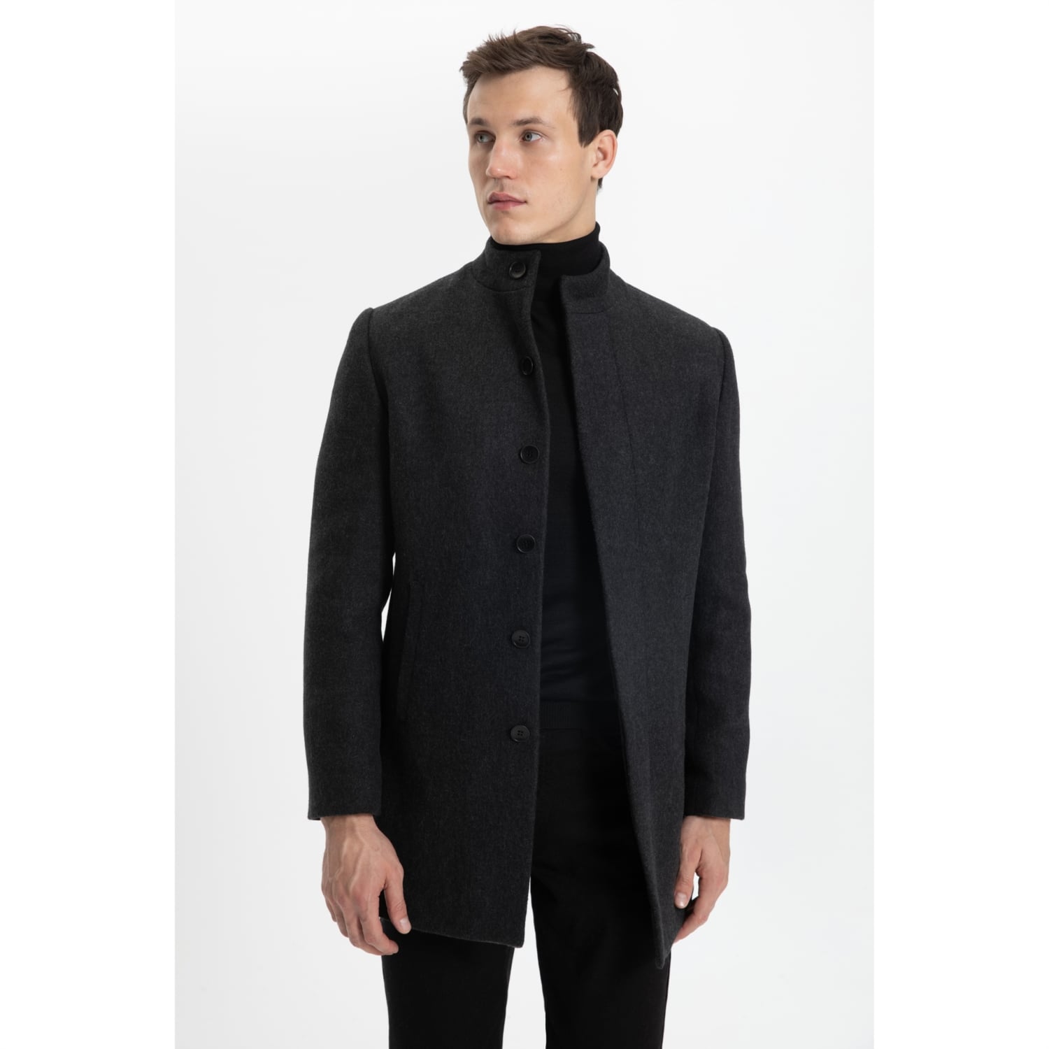 YÜN KARIŞIMLI DİK YAKA KAŞE KABAN