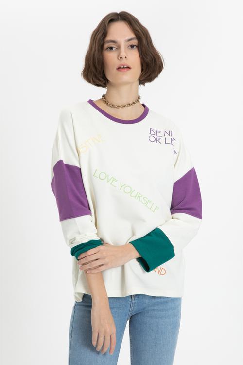  SLOGAN BASKILI BİSİKLET YAKA SWEATSHIRT