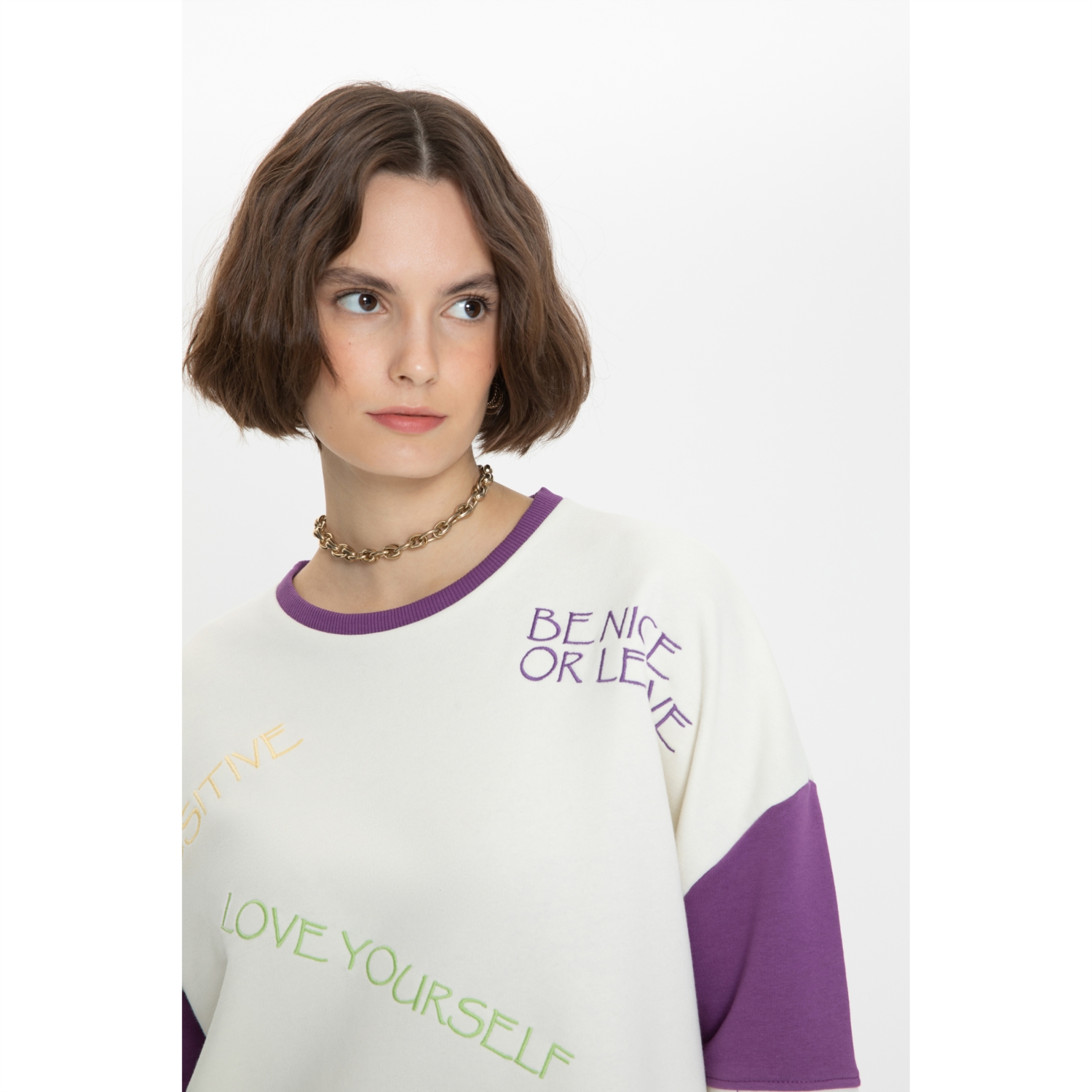 SLOGAN BASKILI BİSİKLET YAKA SWEATSHIRT