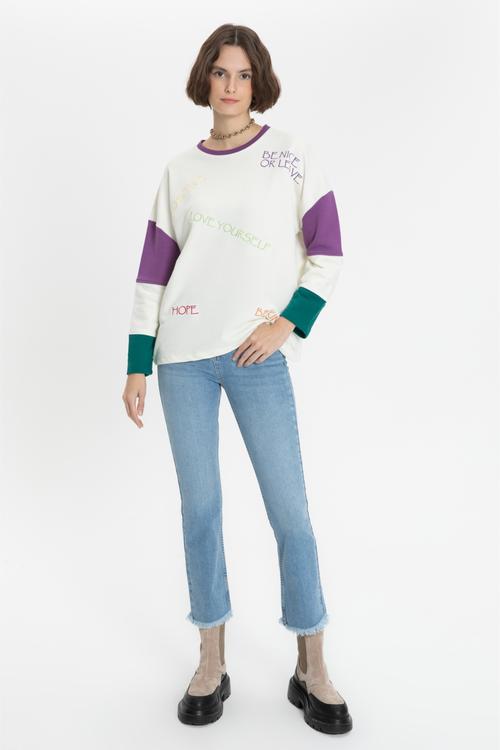  SLOGAN BASKILI BİSİKLET YAKA SWEATSHIRT