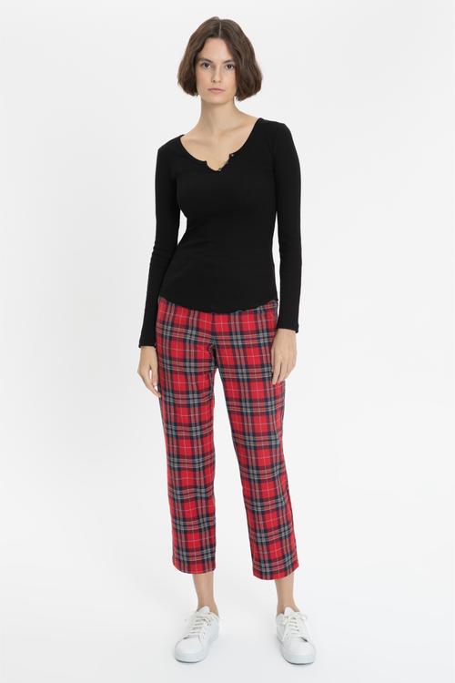  V YAKA UZUN KOLLU BASIC T-SHIRT