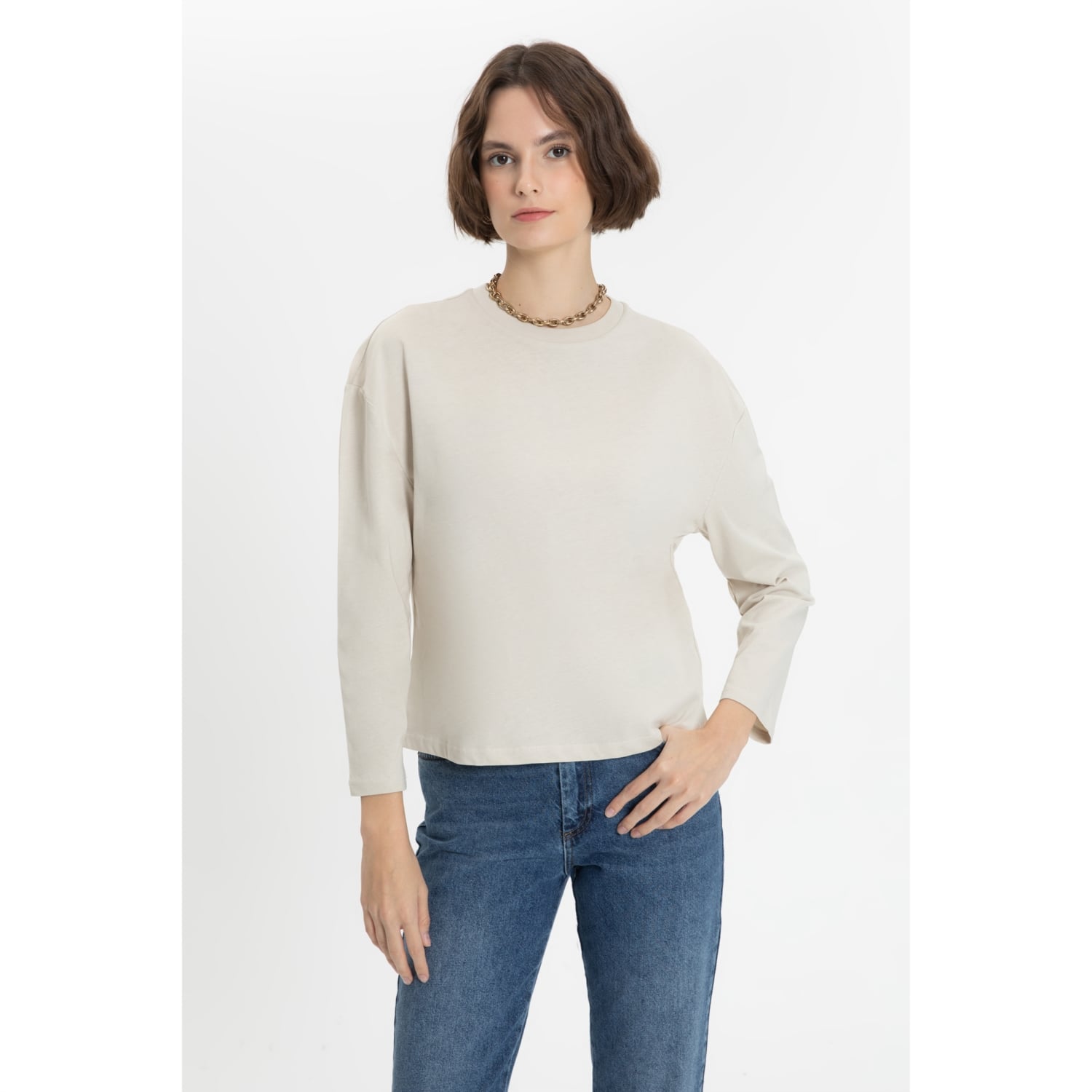 BİSİKLET YAKA UZUN KOLLU  BASIC T-SHIRT