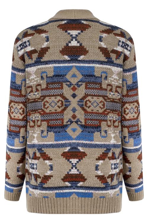  ETNİK DESENLİ ŞAL YAKA HIRKA