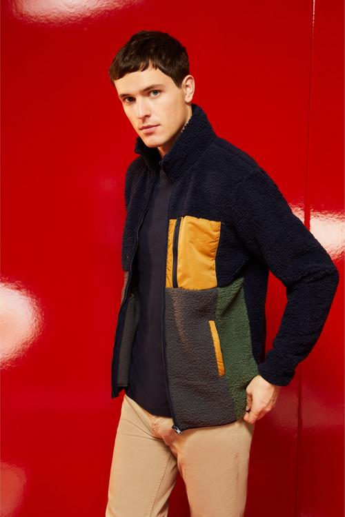  RENK BLOKLU FERMUARLI POLAR SWEATSHIRT