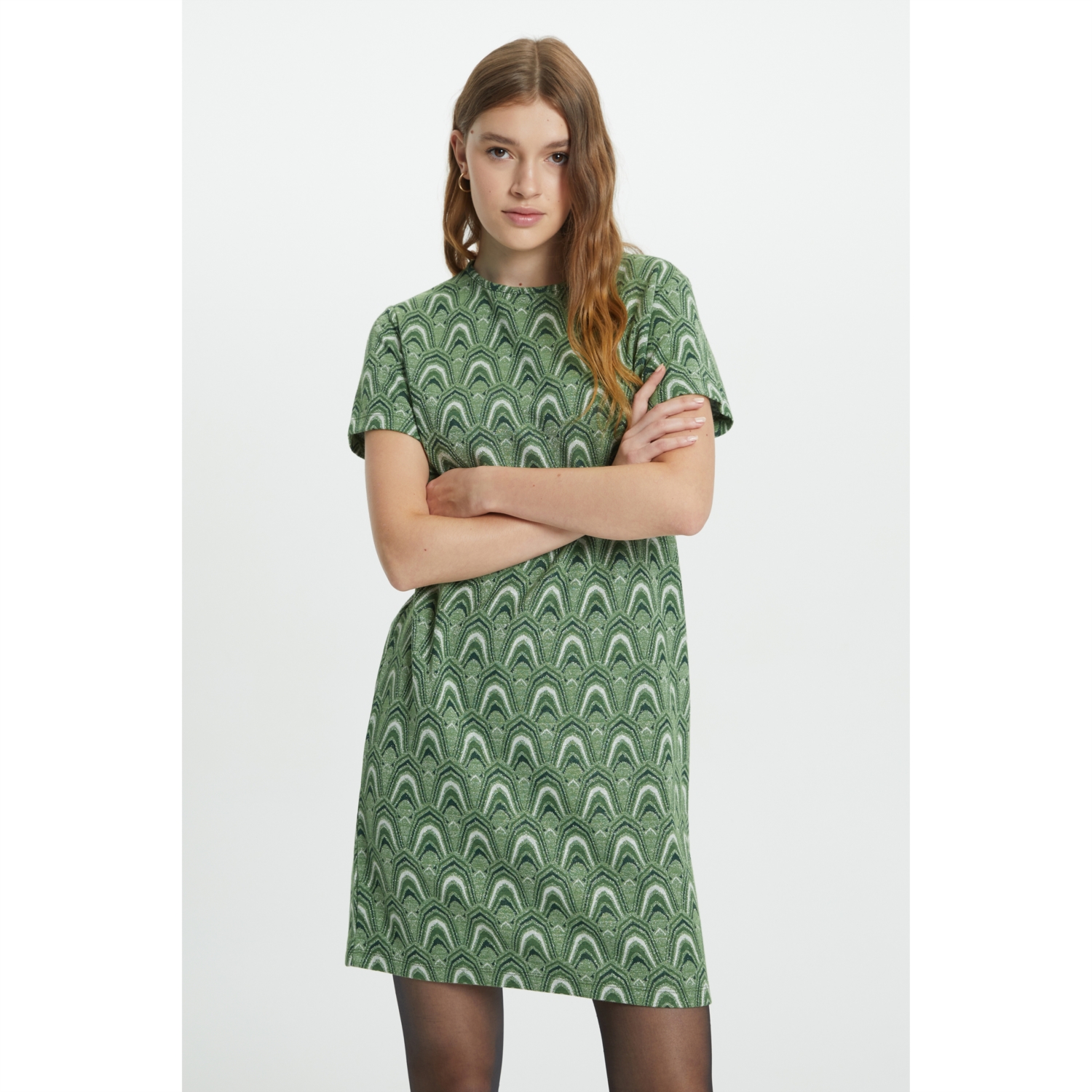 JAKARLI KISA KOLLU ETNİK MİNİ ELBİSE