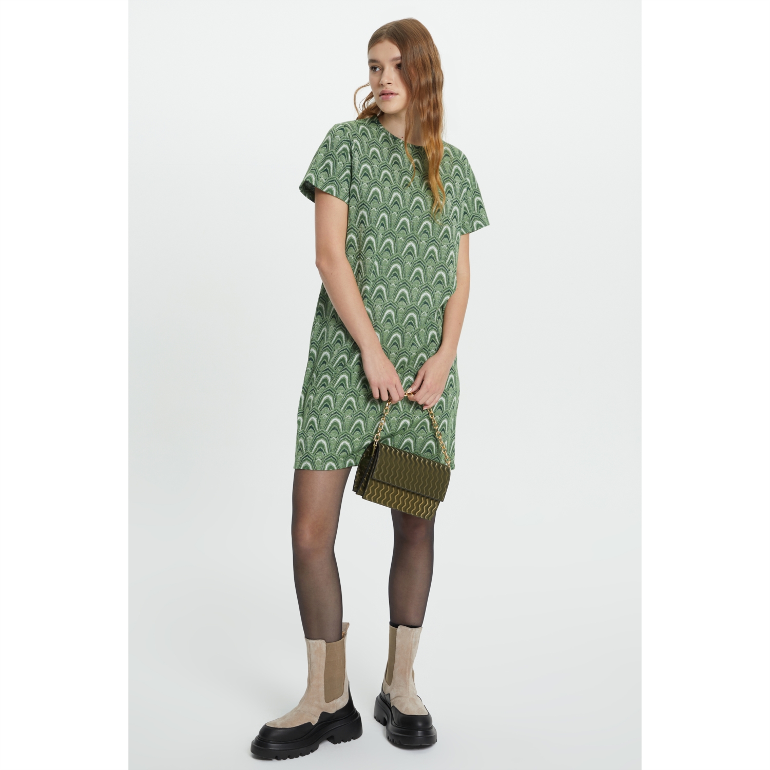 JAKARLI KISA KOLLU ETNİK MİNİ ELBİSE