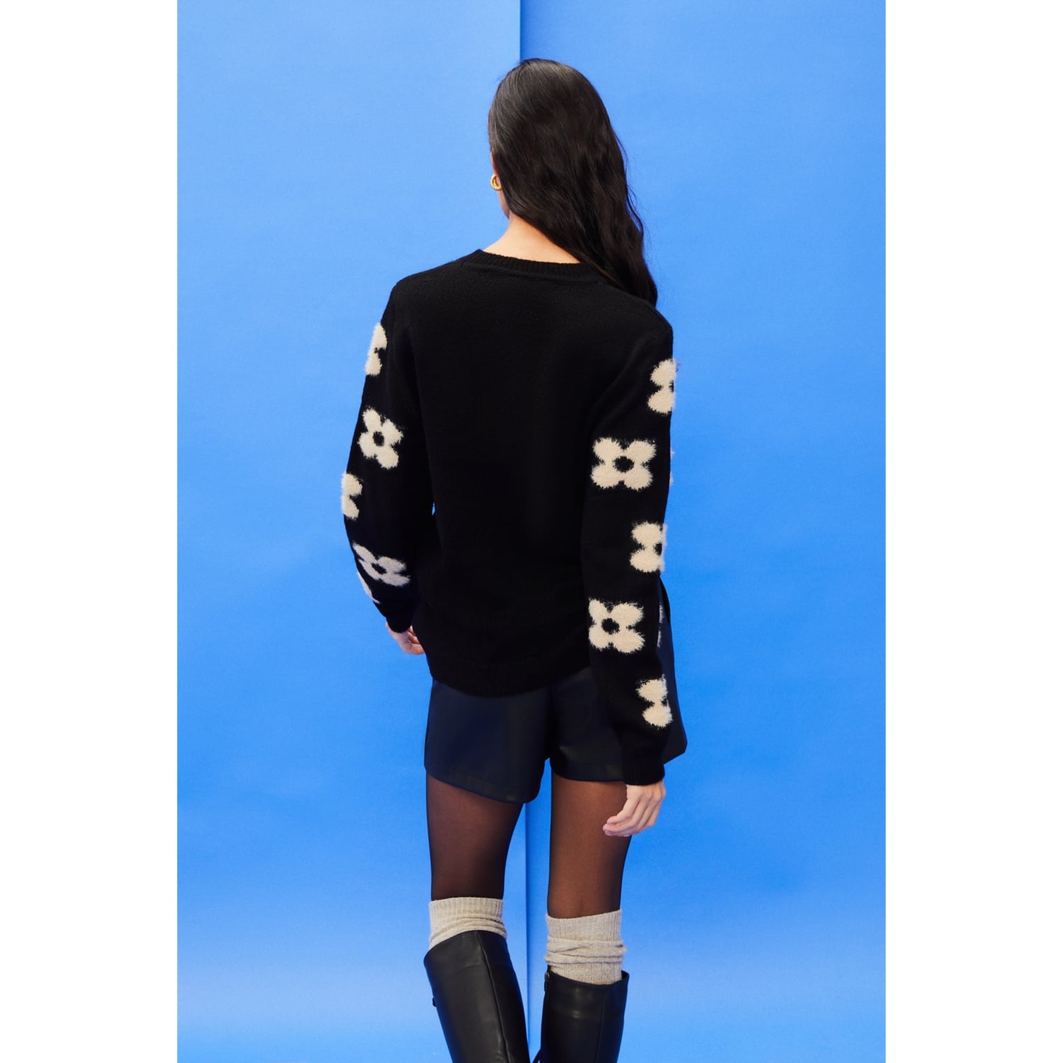 ÇİÇEKLİ BİSİKLET YAKA TRİKO KAZAK