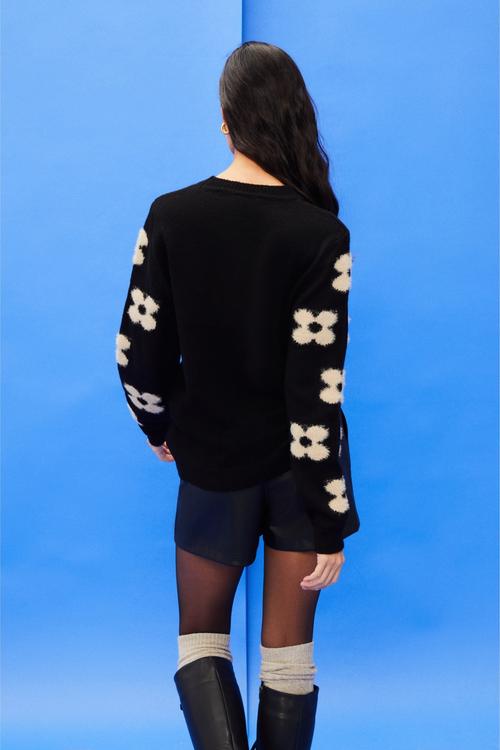  ÇİÇEKLİ BİSİKLET YAKA TRİKO KAZAK