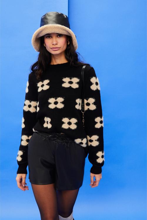  ÇİÇEKLİ BİSİKLET YAKA TRİKO KAZAK