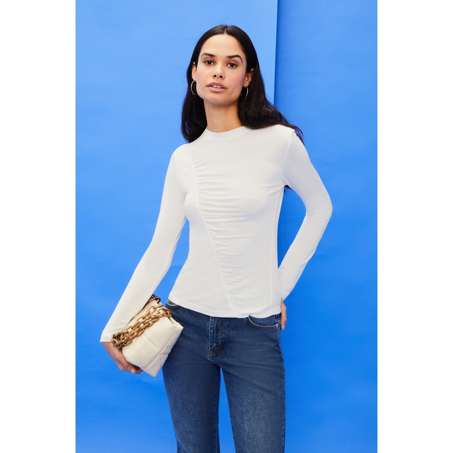 BÜZGÜ DETAYLI BİSİKLET YAKA BLUZ