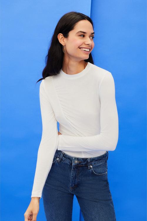  BÜZGÜ DETAYLI BİSİKLET YAKA BLUZ