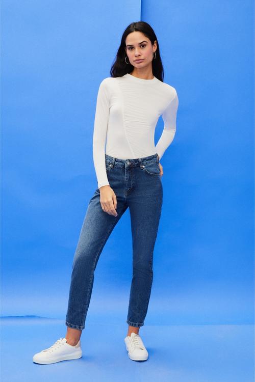  BÜZGÜ DETAYLI BİSİKLET YAKA BLUZ