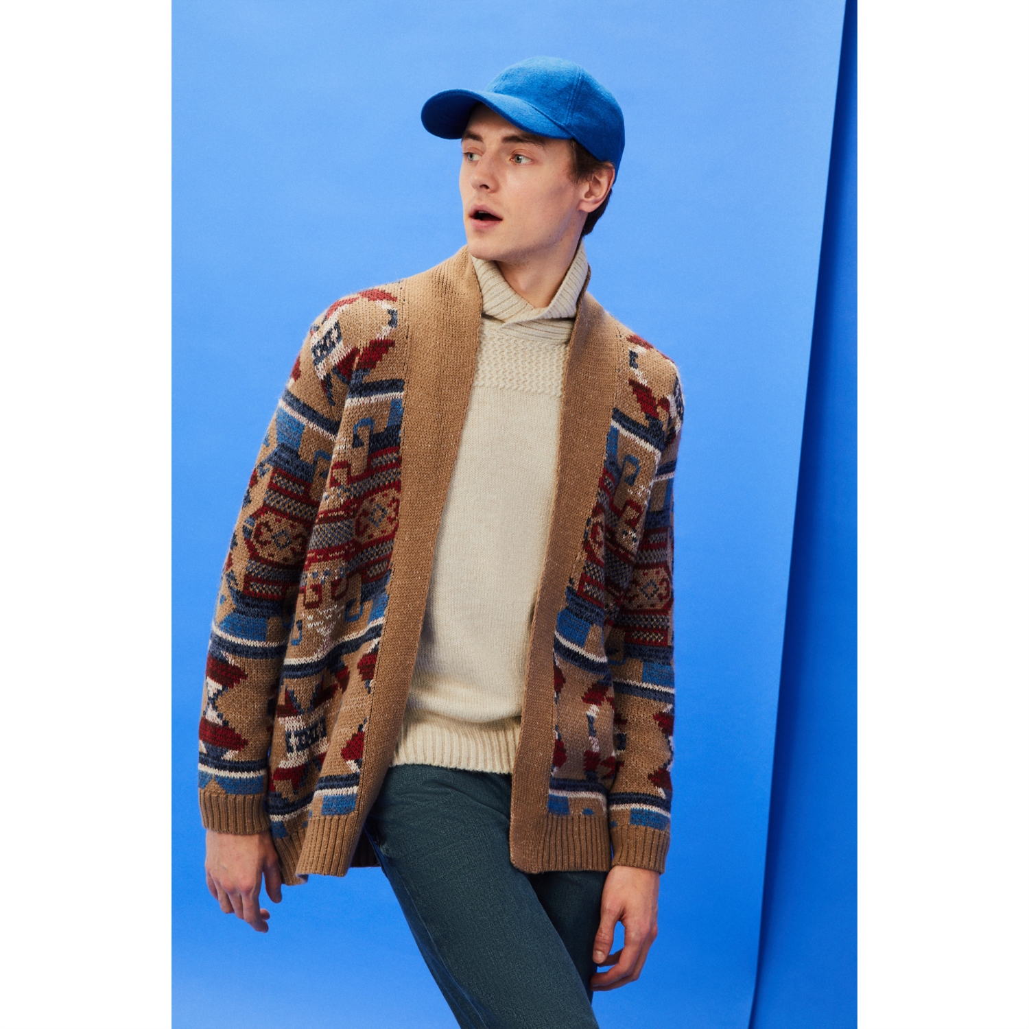 ETNİK DESENLİ ŞAL YAKA HIRKA