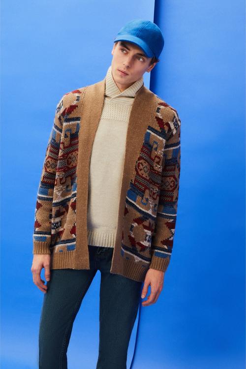  ETNİK DESENLİ ŞAL YAKA HIRKA