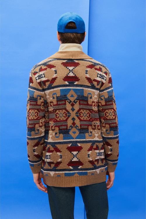  ETNİK DESENLİ ŞAL YAKA HIRKA