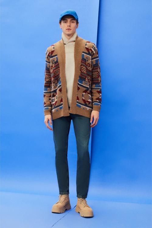  ETNİK DESENLİ ŞAL YAKA HIRKA