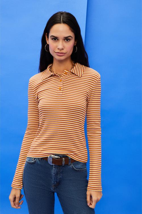  ÇİZGİLİ POLO YAKA BLUZ